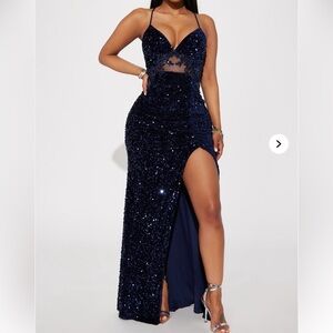 BNWOT FASHION NOVA Women’s Sequin Navy Maxi Dress